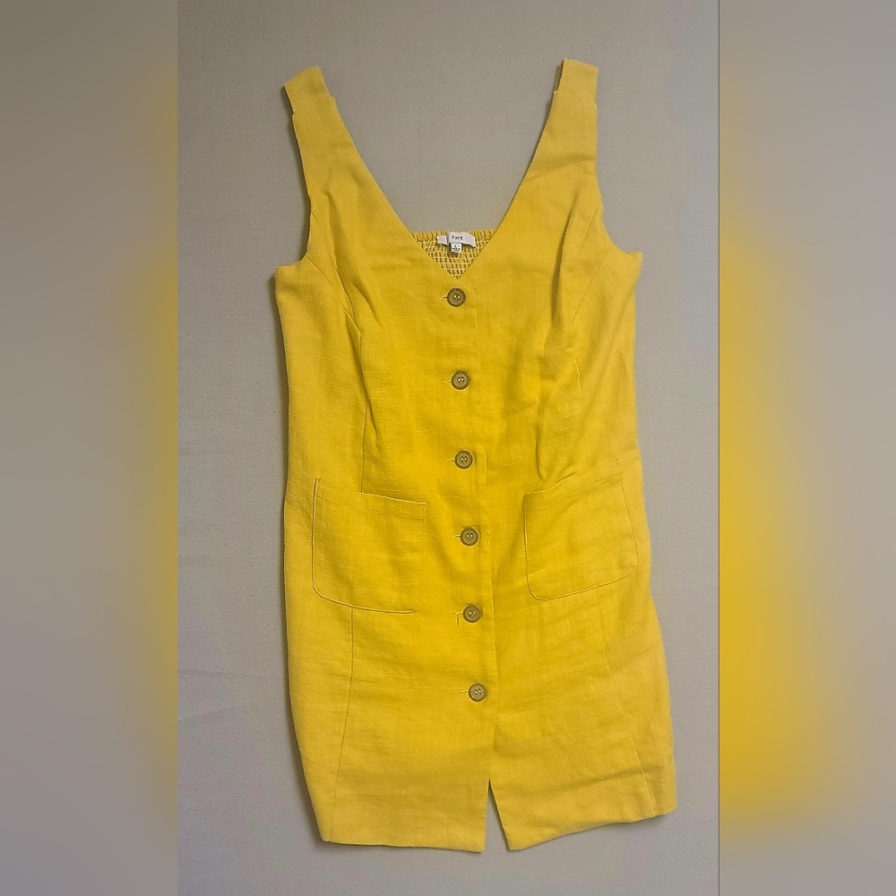 Fate Women's Dress Size L Yellow 100% Linen Mini Sleeveless Cutout Back